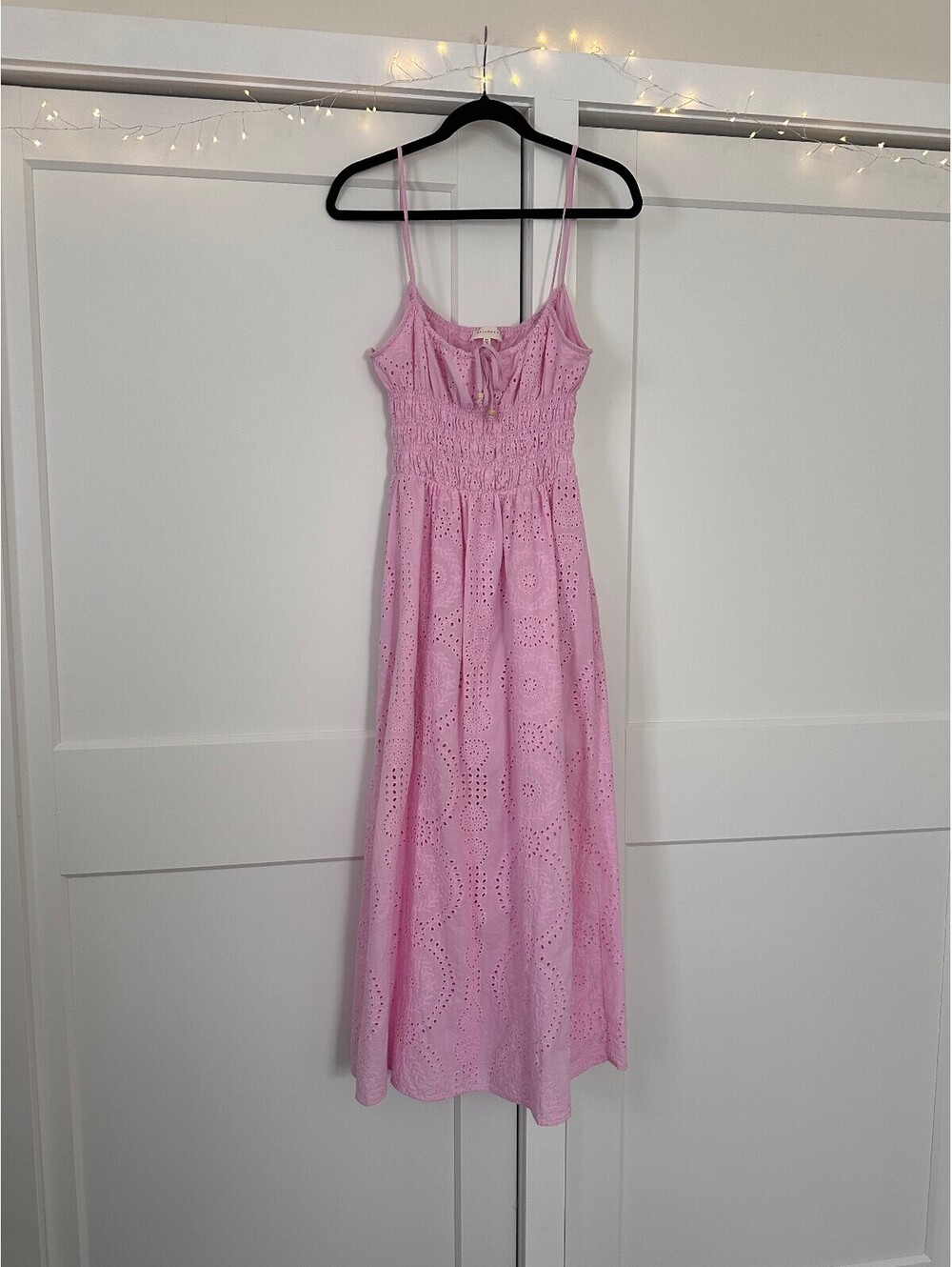 Melloday Pink Eyelet Cotton Maxi Dress XS
